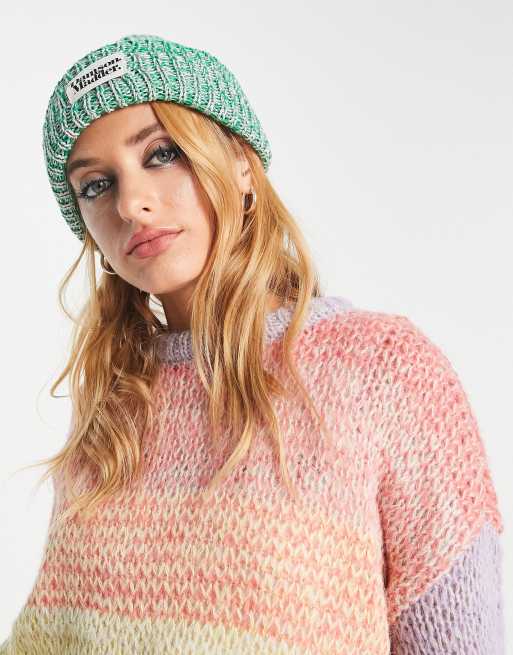 Damson Madder Exclusive beanie and mittens set in green & pink space dye, 2 of 4