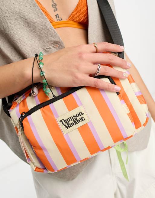 Damson Madder exclusive camera cross-body bag in orange and lilac stripe, 2 of 4