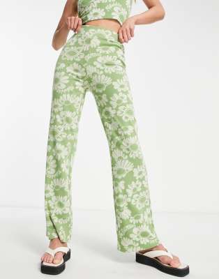 Damson Madder floral knitted co-ord trousers in green