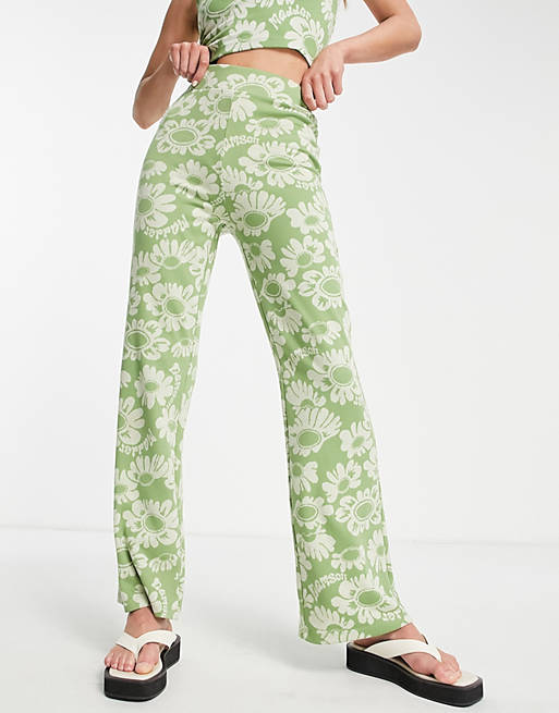 Damson Madder floral knitted pants in green (part of a set) 