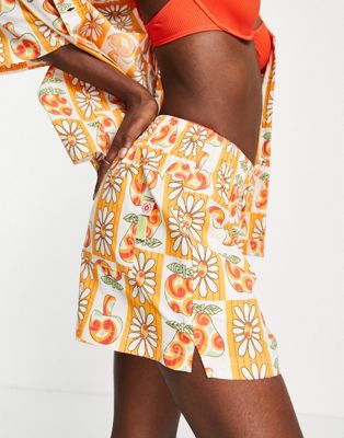 Damson Madder flower print co-ord shorts in orange