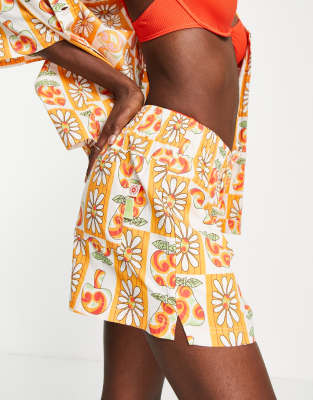 Damson Madder Damson Madder flower print co-ord shorts in orange