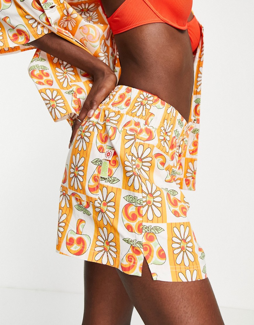 Damson Madder flower print shorts in orange - part of a set