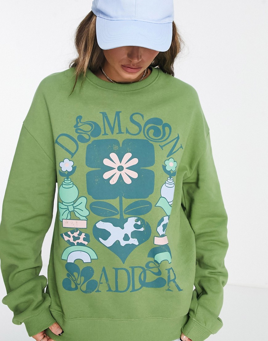 Damson Madder flower world cotton sweater in green