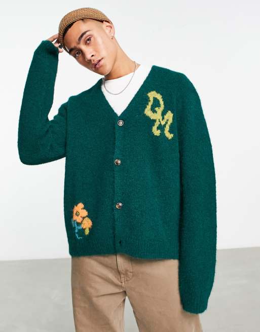 Damson Madder forager intarsia cardigan in green