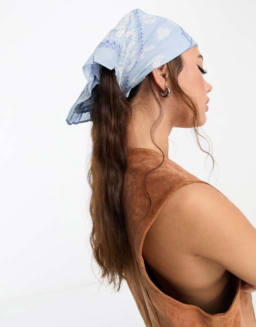 Damson Madder - Foulard in cotone azzurro con bordo a volant, 3 di 4