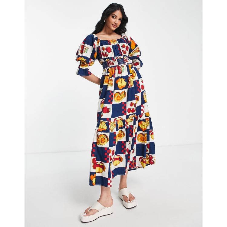 Damson Madder fruit print midaxi dress in navy