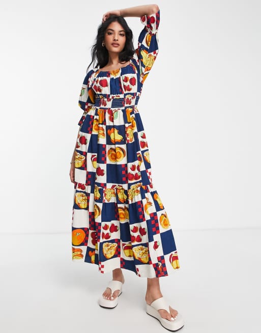 Damson Madder fruit print midaxi dress in navy