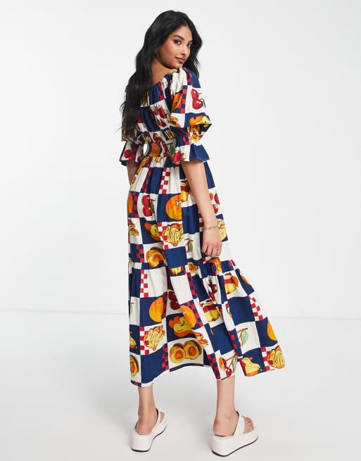 Damson Madder fruit print midaxi dress in navy