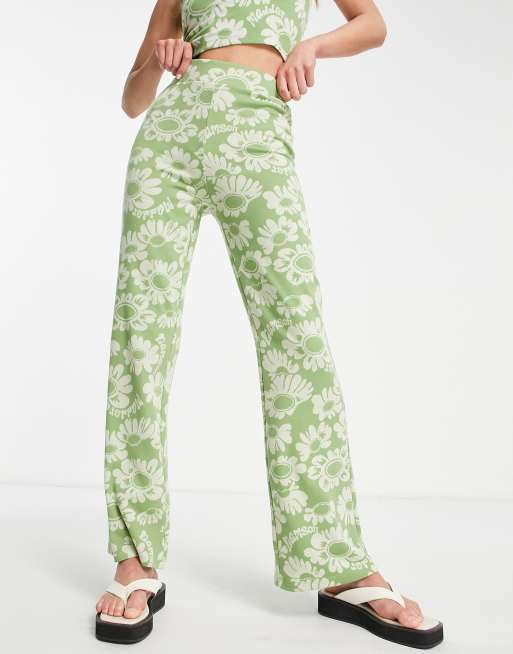 Damson Madder - Gebreide broek in groen met bloemenprint, deel van co-ord set 