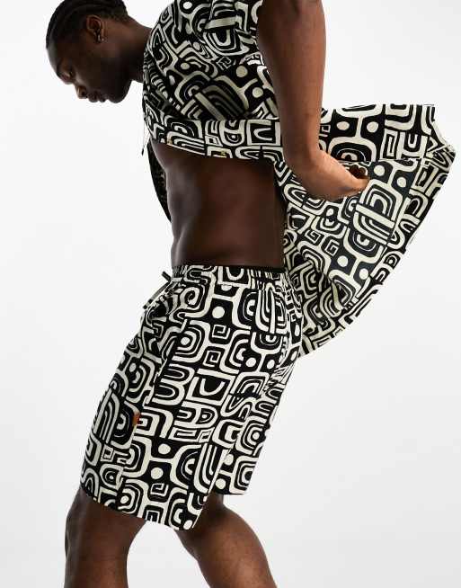 Damson Madder geo print linen shorts in black (part of a set)
