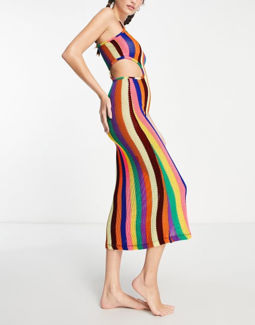 Damson Madder Gestreepte gebreide zomerjurk met uitsnijdingen in multi ASOS