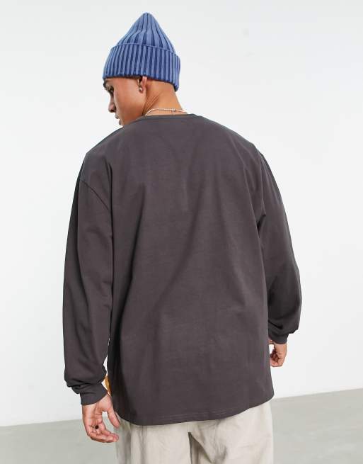 Damson Madder home grown skate long sleeve t-shirt in charcoal grey