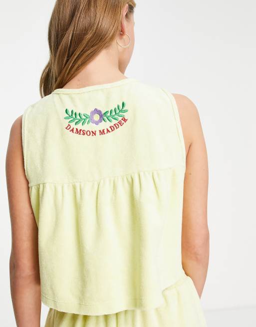 Damson Madder – Limegrönt broderat linne i frotté, del av set, 3 av 4