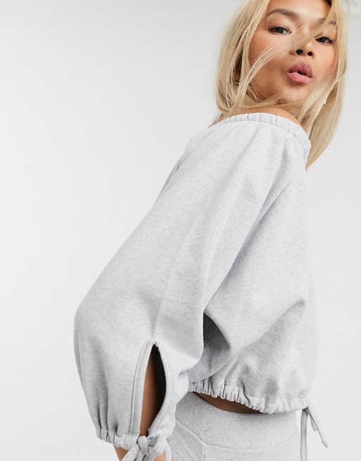 Damson Madder organic cotton cropped sweatshirt with drawstring detail & rouching co-ord