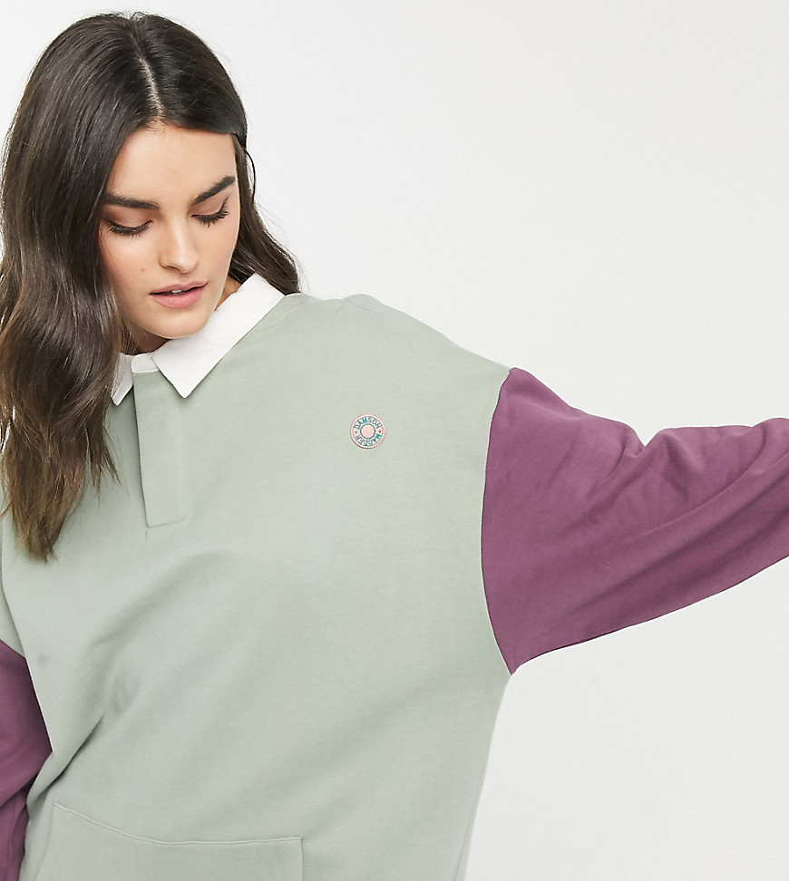 Damson Madder organic cotton oversized polo sweatshirt in colorblock-Multi
