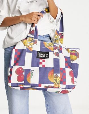 Damson Madder cotton oversized shopper bag in vintage fruit print - MULTI