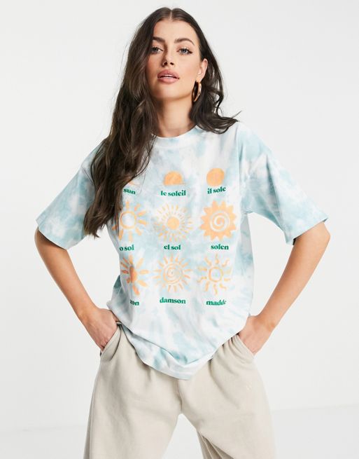 Damson Madder organic cotton oversized t-shirt in tie dye with sun ...