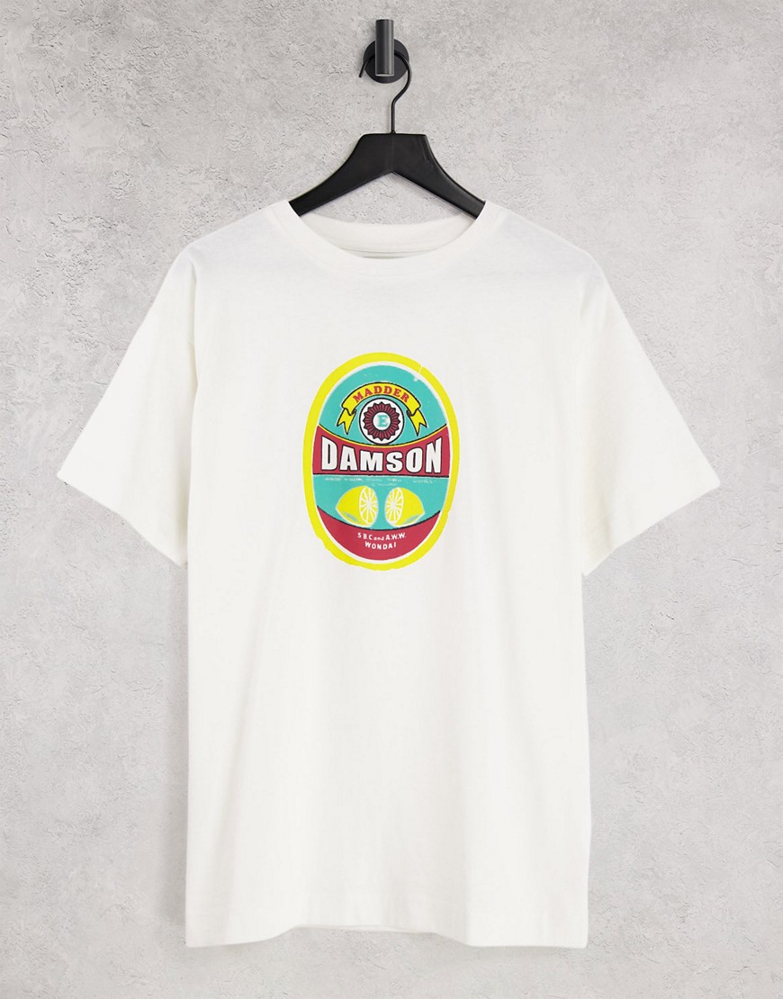 Damson Madder organic cotton oversized t-shirt with retro logo-White
