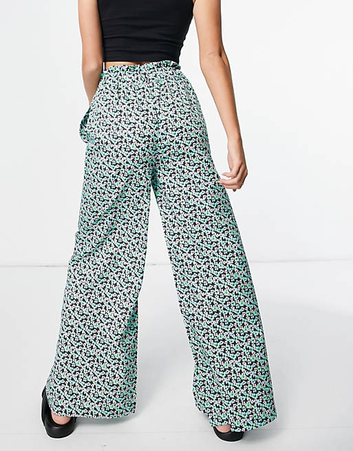 Women Damson Madder organic cotton wide leg trousers in ditsy floral co-ord 