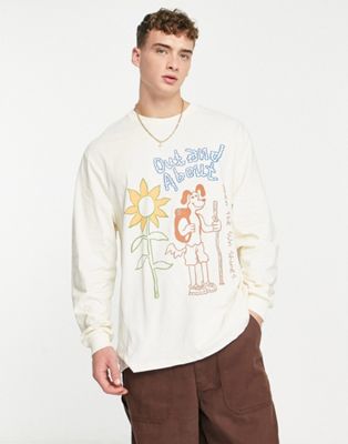 Damson Madder out and about embroidered detail long sleeve t-shirt in white