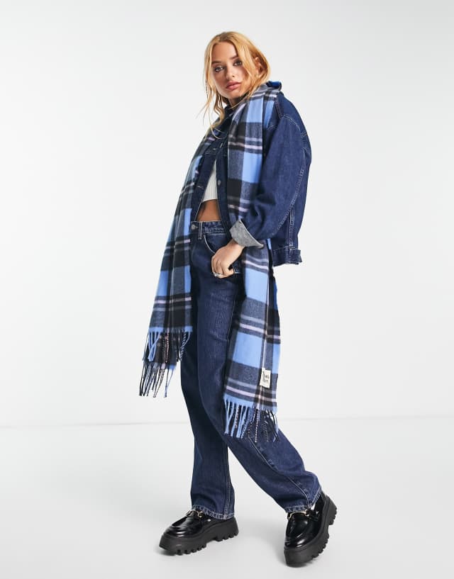 Damson Madder oversized blanket scarf in blue check