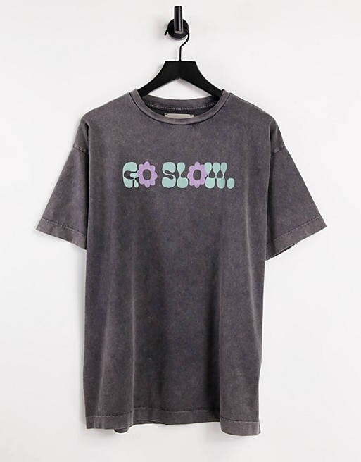 Damson Madder oversized organic cotton t-shirt with go slow graphic