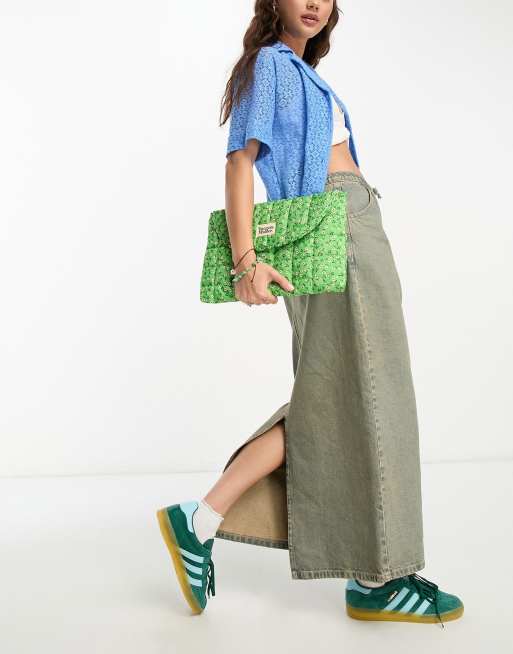 Damson Madder padded laptop case in lime green disy print 36x24cm