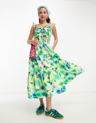 Damson Madder painterly floral tiered midi skirt in multi (part of a set)