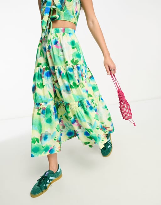 Damson Madder painterly floral tiered midi skirt in multi (part of a set), 3 of 4
