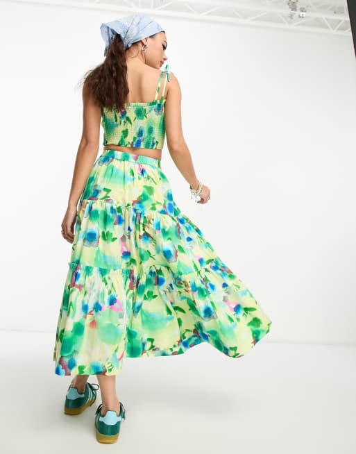 Damson Madder painterly floral tiered midi skirt in multi (part of a set), 4 of 4