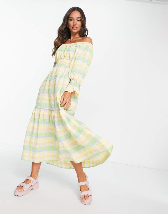 Damson Madder - pastel seersucker midi dress in multi