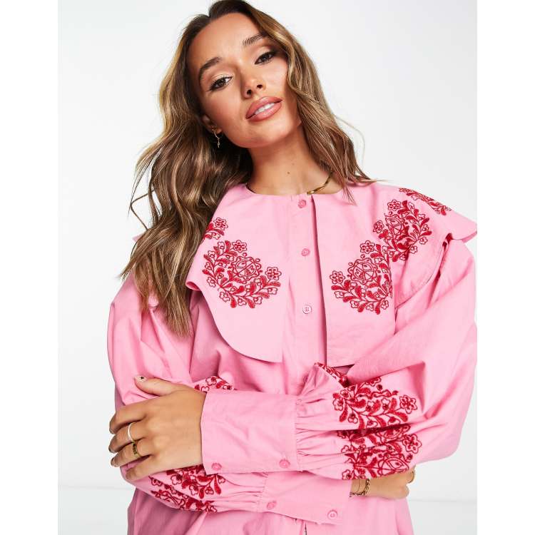 トップス madder madder GO GO VINTAGE! BLOUSE Damson Madder poplin broderie trim blouse in pink | ASOS