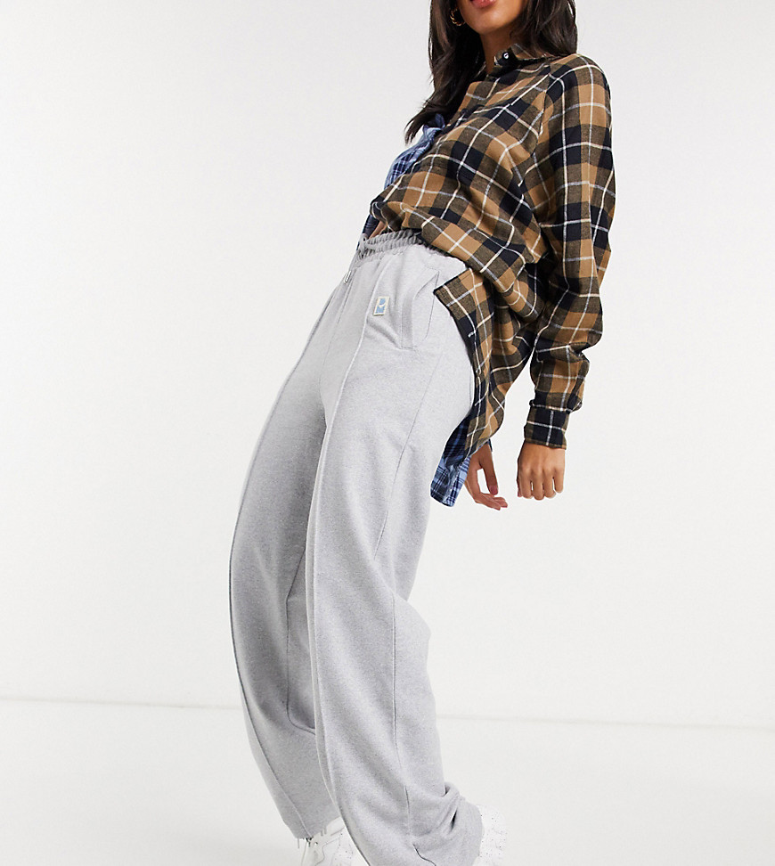 Damson Madder recycled poly cotton straight leg relaxed pants with front seam & logo detail-Grey