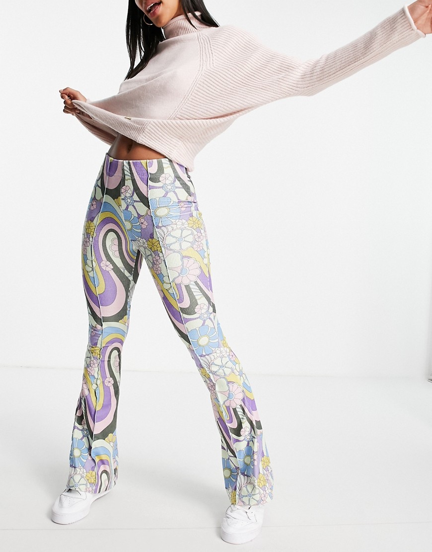 Damson Madder recycled polyester psychedelic print flares in multi - part of a set-Purple