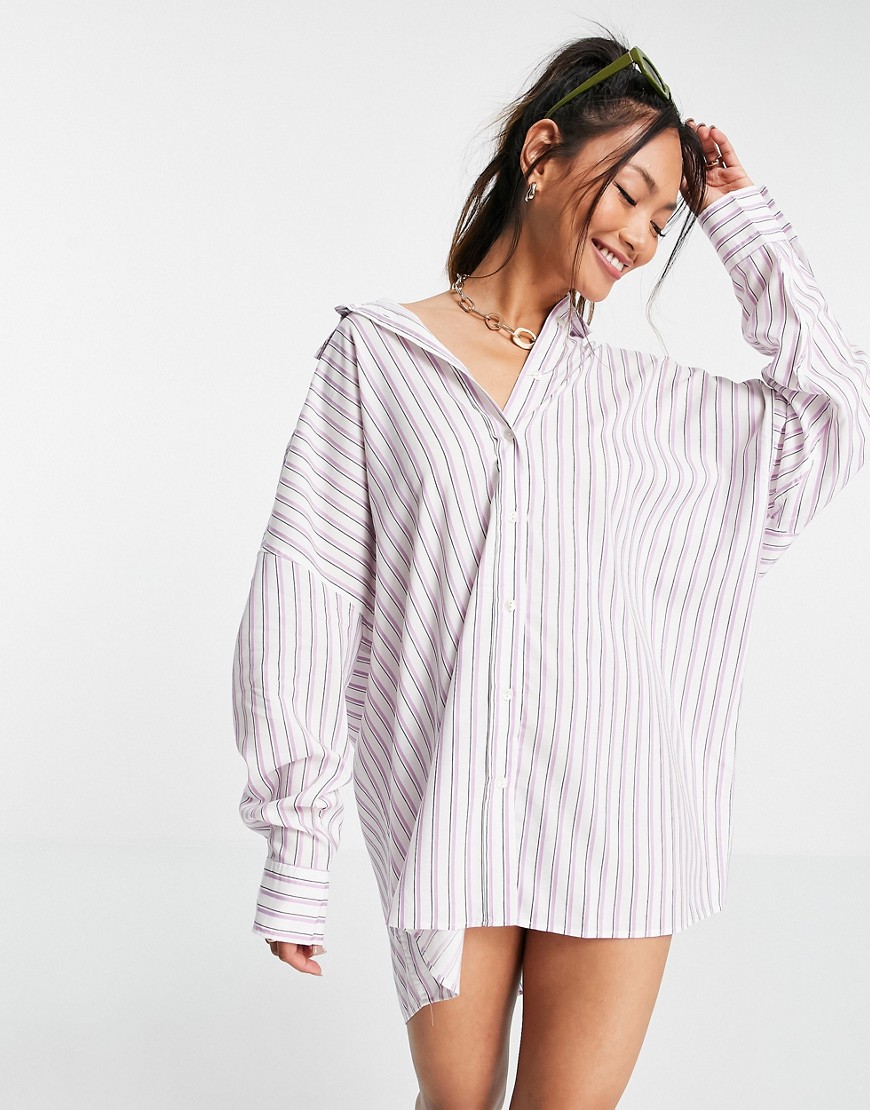 Damson Madder recycled relaxed shirt dress in stripe-White