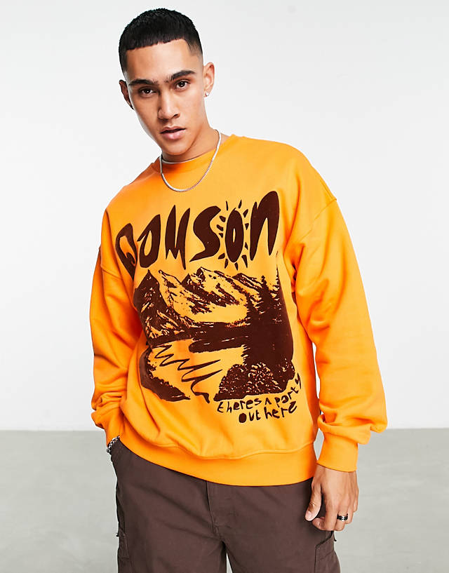 Damson Madder - round neck flock print sweatshirt in orange