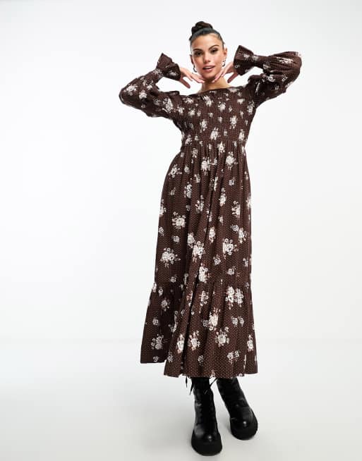damson madder brown dress Damson Madder Harmony Midi Dress in Yellow,Rust