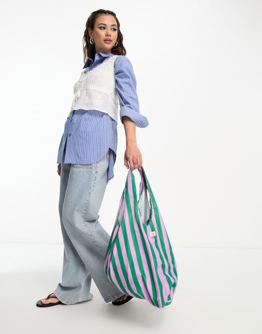 Damson Madder - Sammenfoldelig shoppertaske med lilla og grønne striber - Kun hos ASOS 