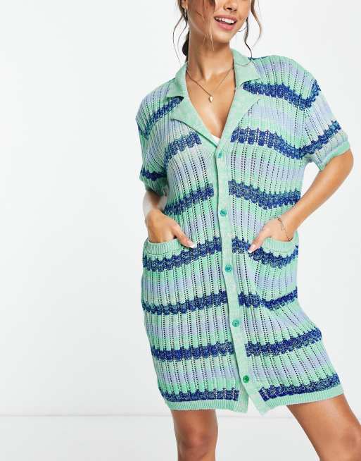 Damson Madder sasha crochet shirt summer dress in blue