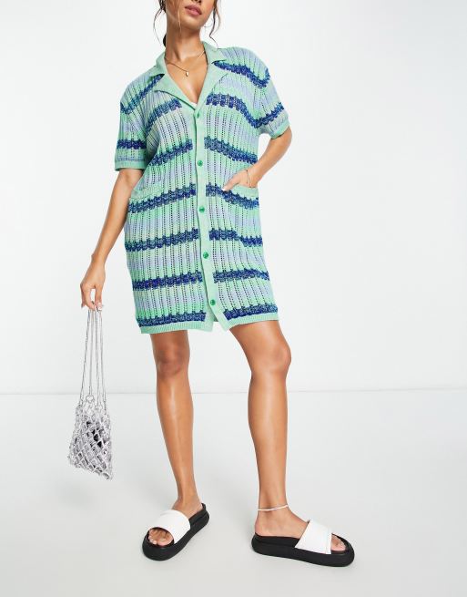 Damson Madder sasha crochet shirt summer dress in blue