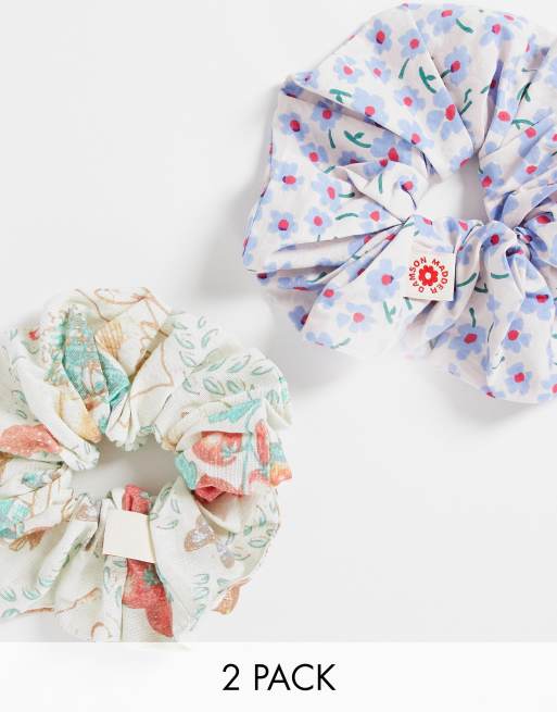 Damson Madder - Set van 2 oversized scrunchies van katoen met bloemenprint met wassing
