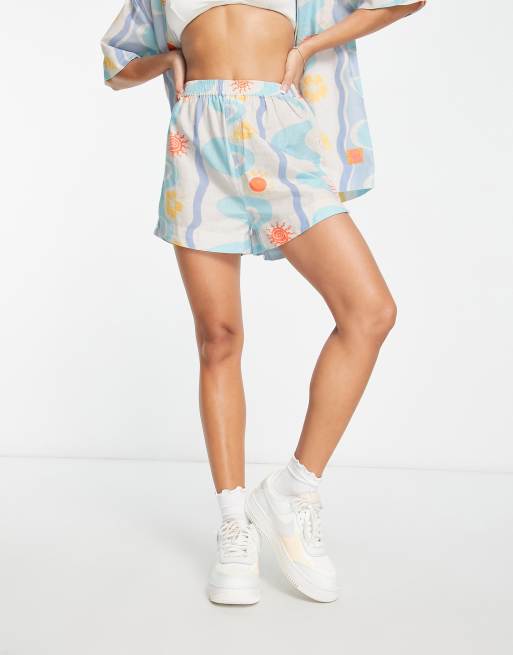 Damson Madder - Short d'ensemble motif vagues et soleil - Bleu