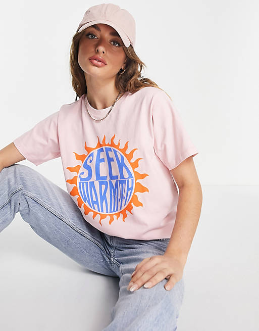 Damson Madder - T-shirt met 'Seek Warmth'- print in roze