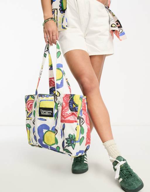 Damson Madder - Tote bag en toile de coton à imprimé abstrait, 3 de 4
