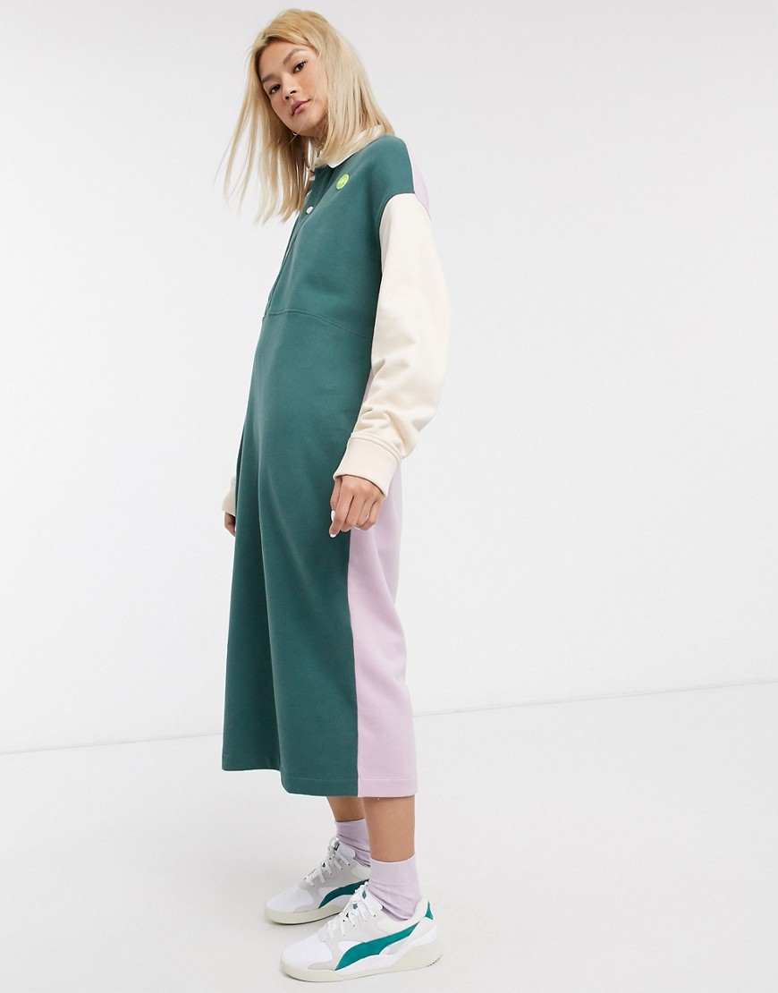 Damson Madder - Vestito camicia stile polo oversize in cotone organico con pannelli a contrasto e logo sul petto-Multicolore