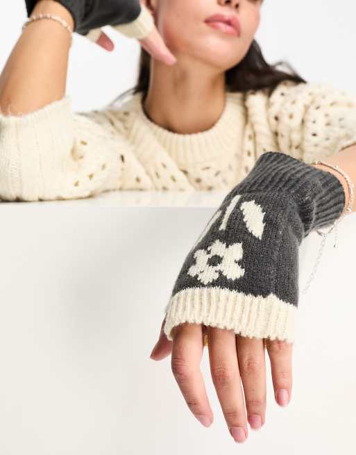 Damson Madder - Vingerloze handschoenen in grijs en ecru