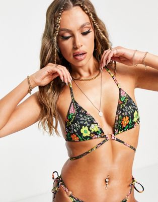 Damson Madder wrap triangle bikini top in floral