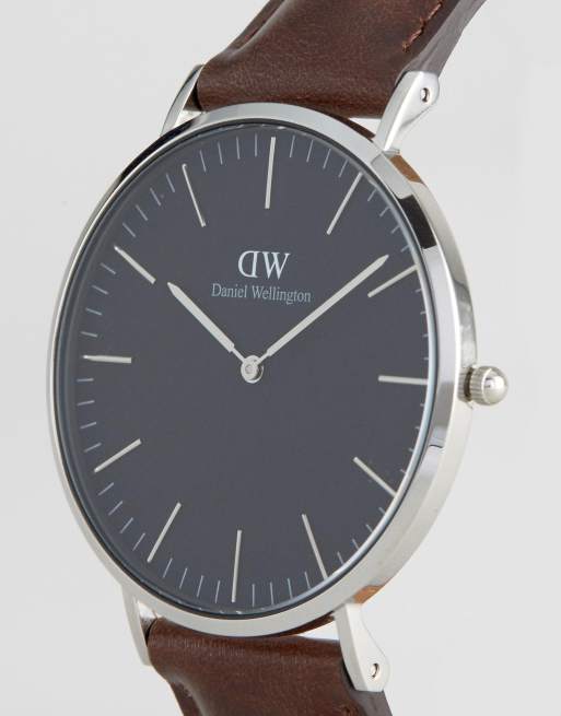 Daniel Wellington Black Bristol Leather Watch With Silver Dial 40mm |