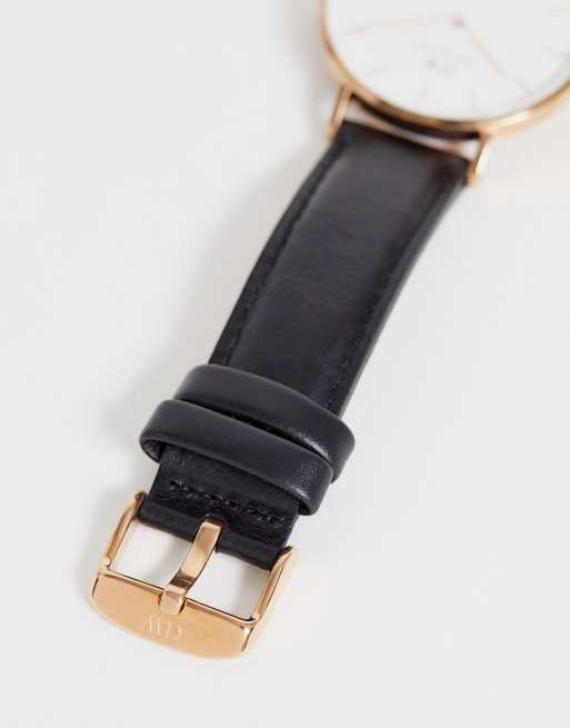 Daniel classic black Sheffield gold large watch | ASOS